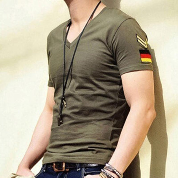 Fashion Men T-Shirt Summer Cotton Undershirt Military T Shirt Men Germany\'s Armband Tee Shirts V-neck Black Man Tops