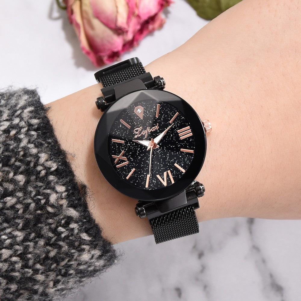 Fashion Starry Sky Stainless Steel Mesh Belt Watch Casual Quartz Analog Watch